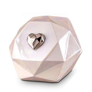 Medium Ceramic Urn – Multi Faceted (Pearl with Silver Heart Motif)